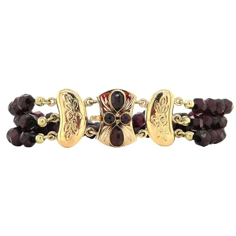 Vintage Garnet Bracelet with 14K Gold Decorative Clasp 18 cm