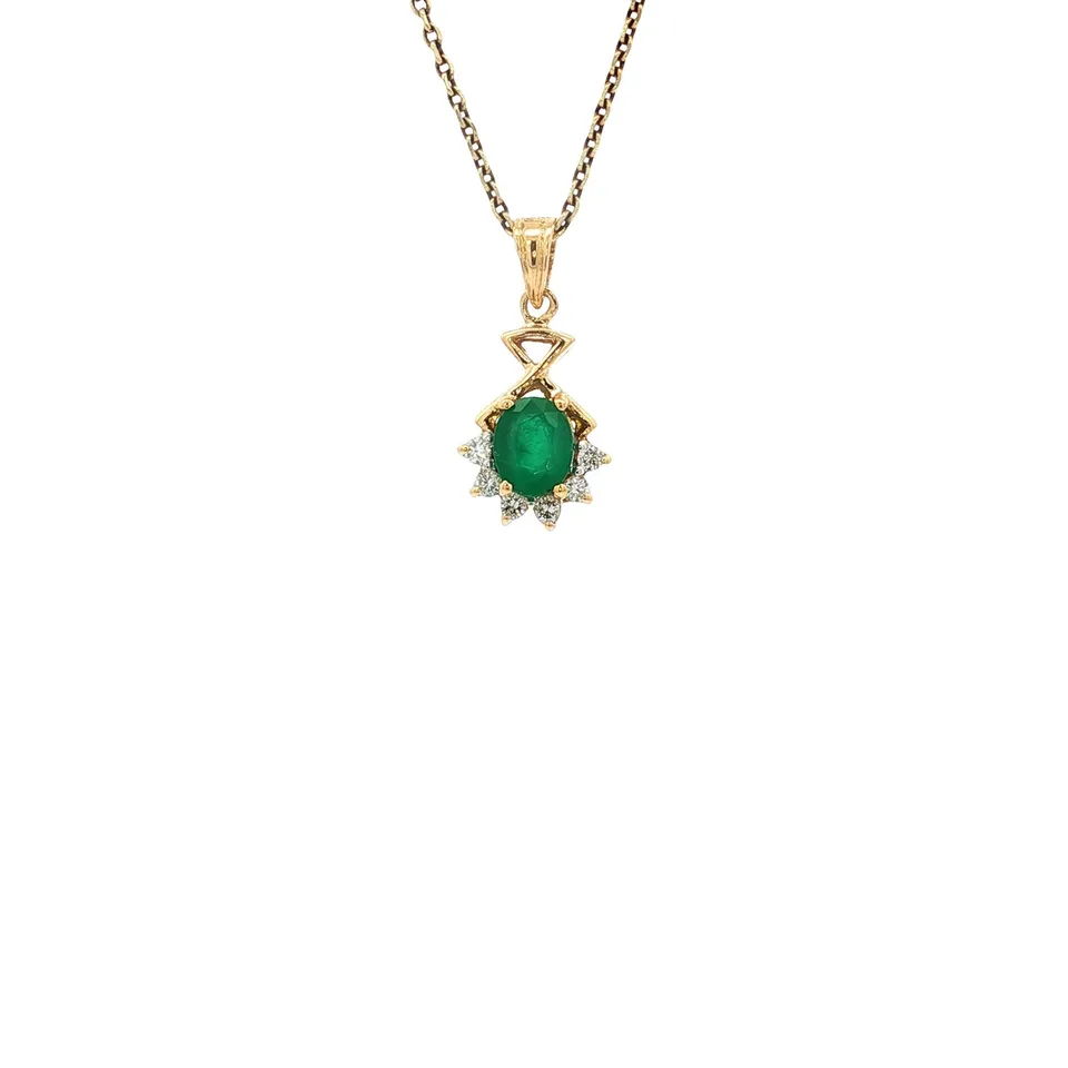 Vintage 18K Gold Pendant with Emerald and Diamond