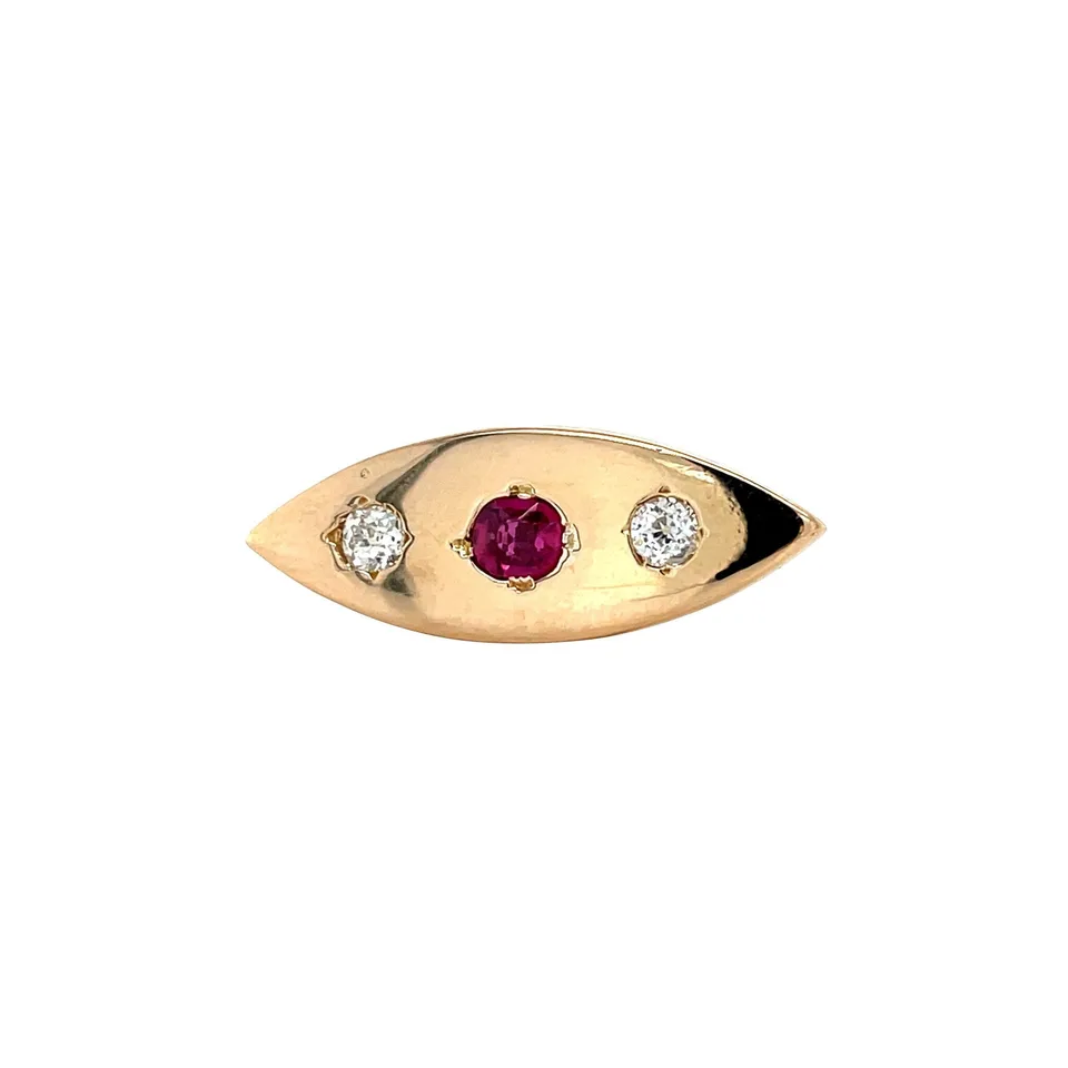 Vintage 14K Gold Brooch with Ruby and Diamond