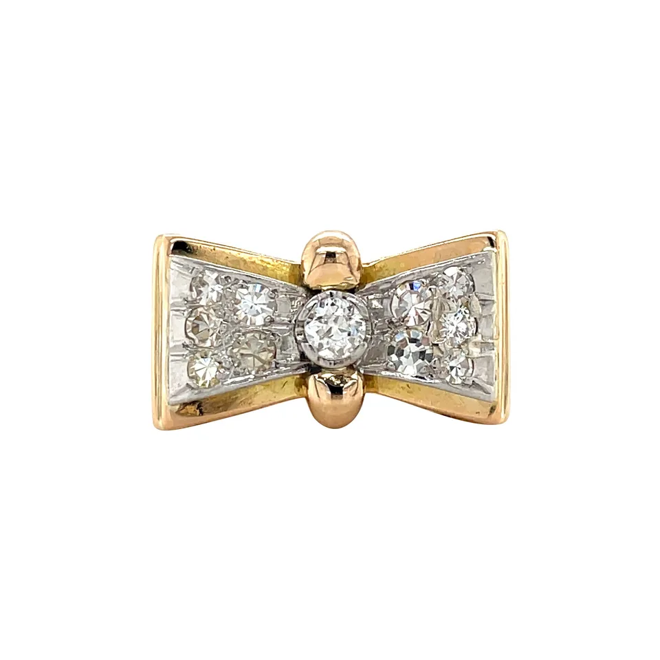 Vintage 14K Gold Bow Ring with Diamond