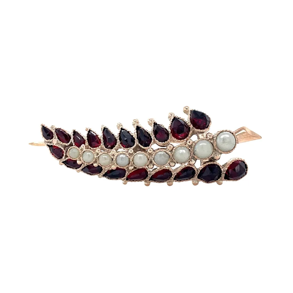 Vintage 14K Gold Brooch with Garnet and Pearl