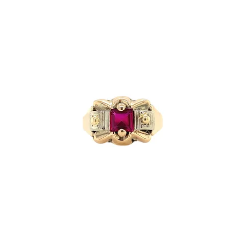 Vintage 9K Gold Ring with Synthetic Ruby