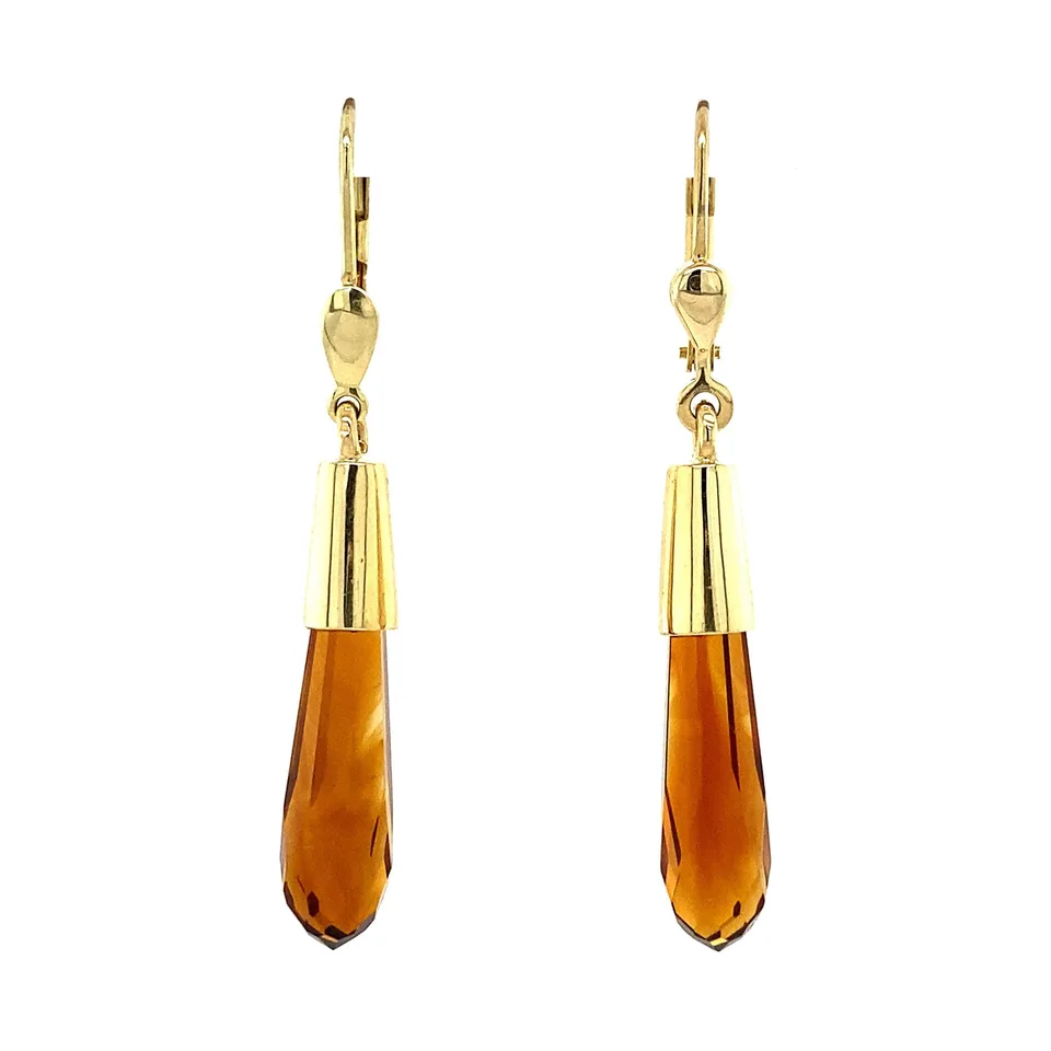 Vintage 14K Gold Drop Earrings with Smoky Topaz
