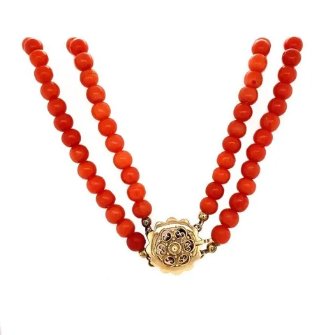 Vintage Red Coral Necklace with 14K Gold Decorative Clasp