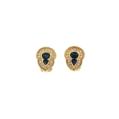 Vintage 18K Gold Cluster Stud Earrings with Sapphire and Diamond