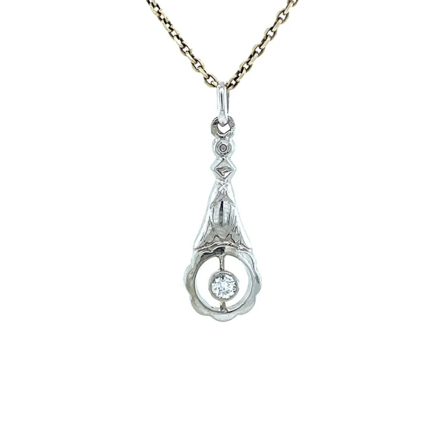 Vintage 14K White Gold Pendant with Diamond