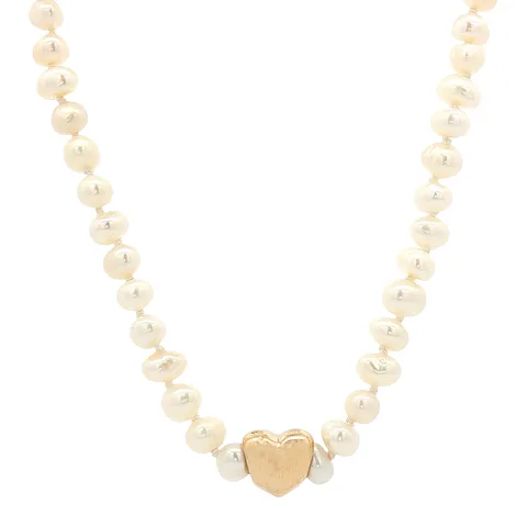 Vintage Pearl Necklace with 14K Gold Heart