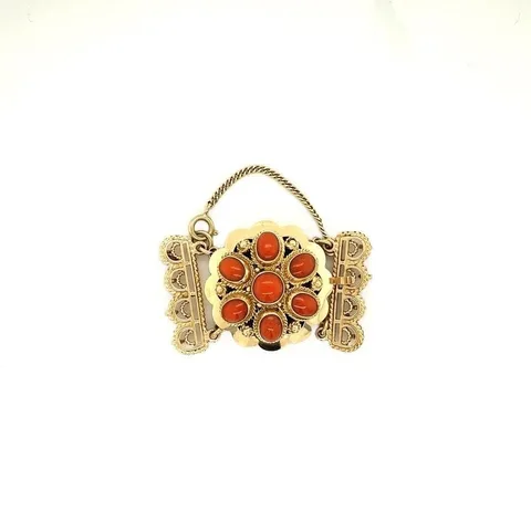 Vintage 14K Gold Decorative Lock with Red Coral Necklace
