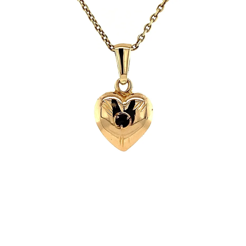 Vintage 18K Gold Pendant Heart with Glass Stone