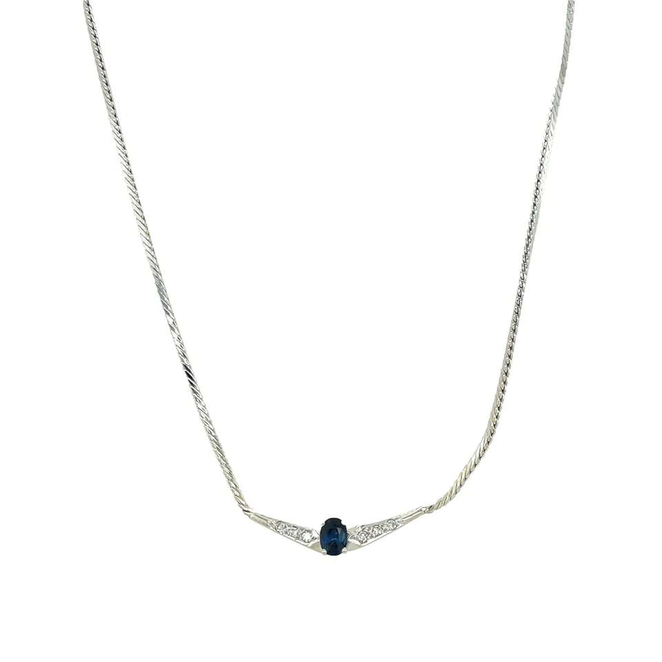 Vintage 14K White Gold Necklace with Sapphire and Diamond