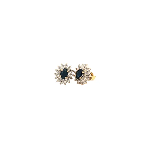 Vintage 14K Gold Stud Earrings with Sapphire and Diamond