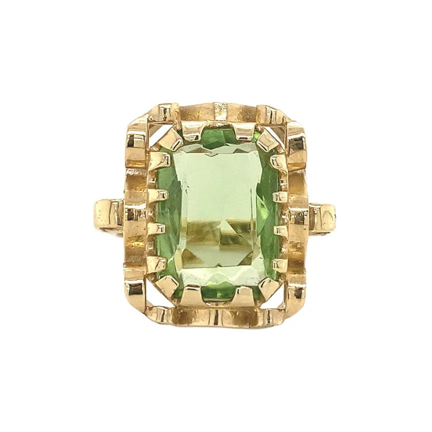 Vintage Queen's 14K Gold Ring, Lime Quartz