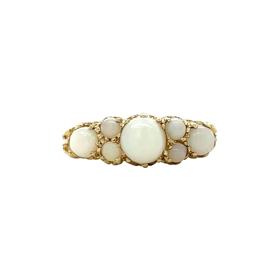 Vintage 9K Gold Half Eternity Ring with Opal