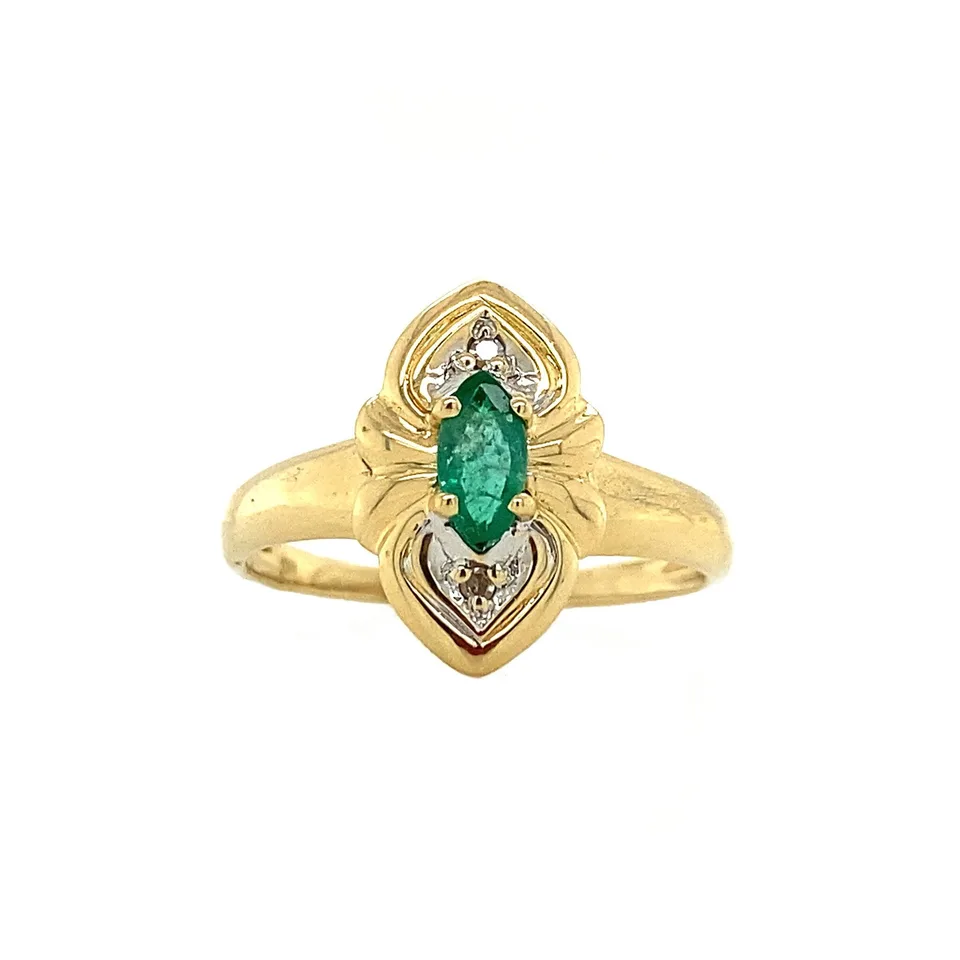 Vintage 18K Gold Ring with Emerald and Diamond