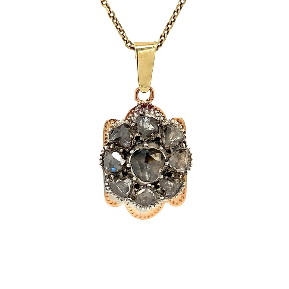 Vintage 14K Gold Pendant with Rose Cut Diamond