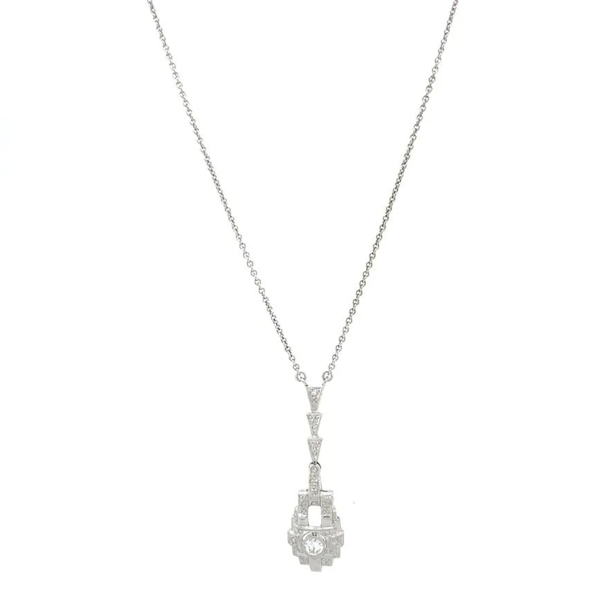Vintage Silver Necklace with 14K White Gold Pendant with Diamond