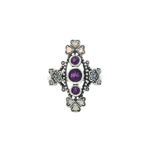 Vintage Sterling Silver Ring with Amethyst and Opal