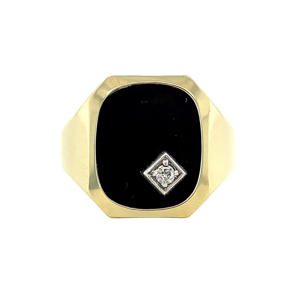 Vintage 8K Gold Signet Ring with Onyx and Cubic Zirconia