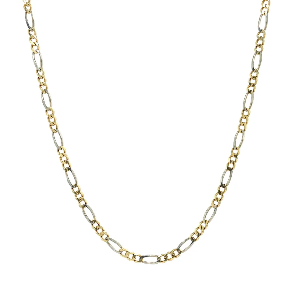 Vintage 14K Two Tone Gold Necklace Figaro 52 cm