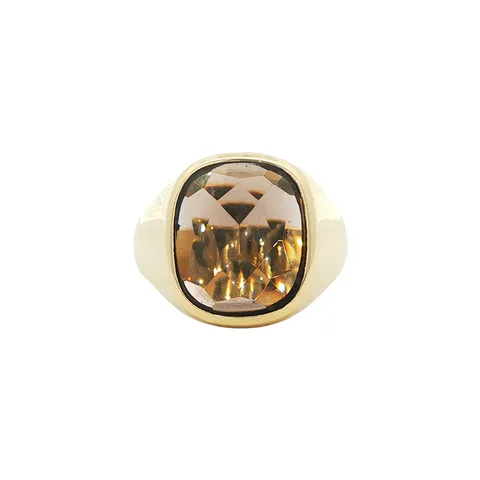 Vintage 14K Gold Signet Ring with Smoky Quartz