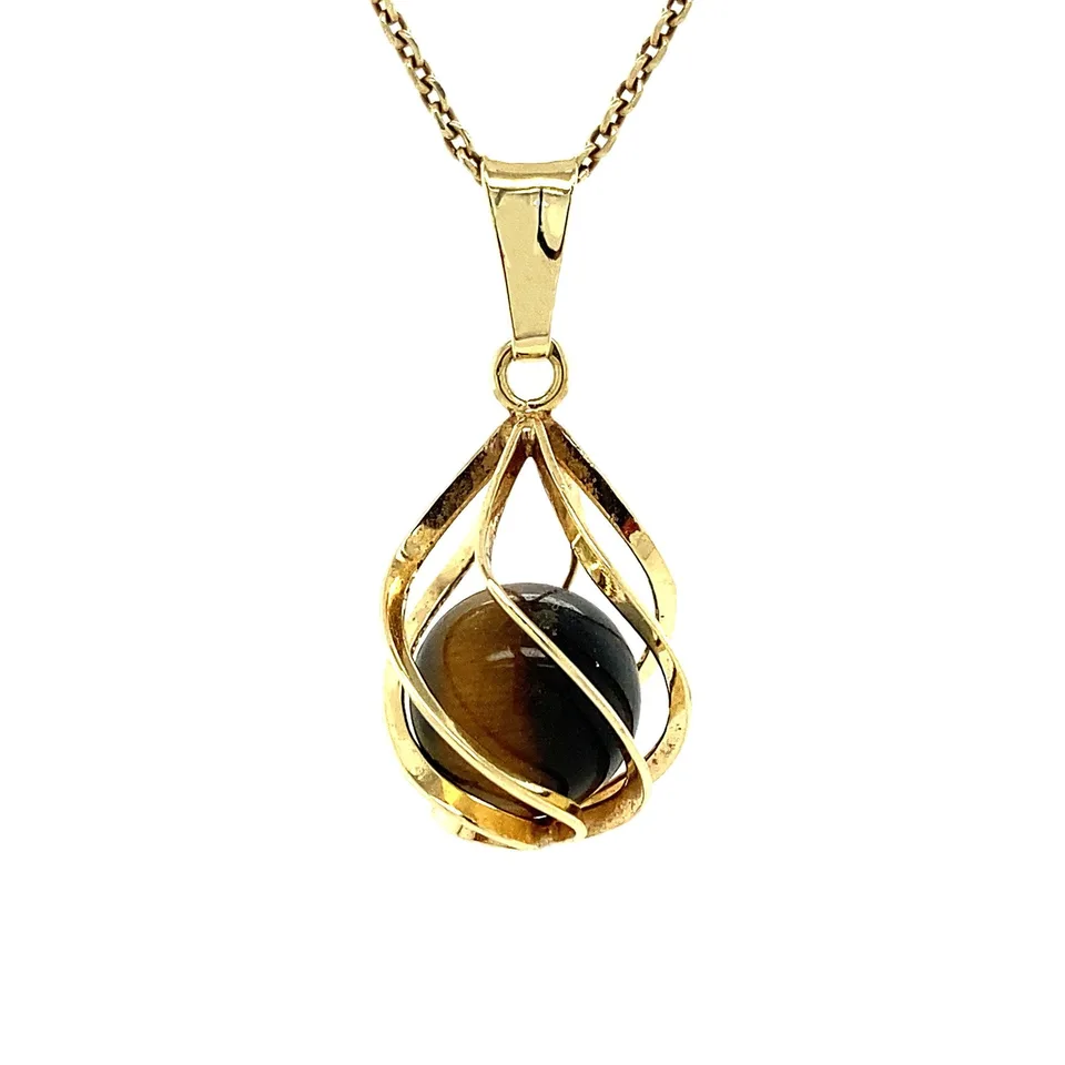 Vintage 14K Gold Pendant with Tiger's Eye