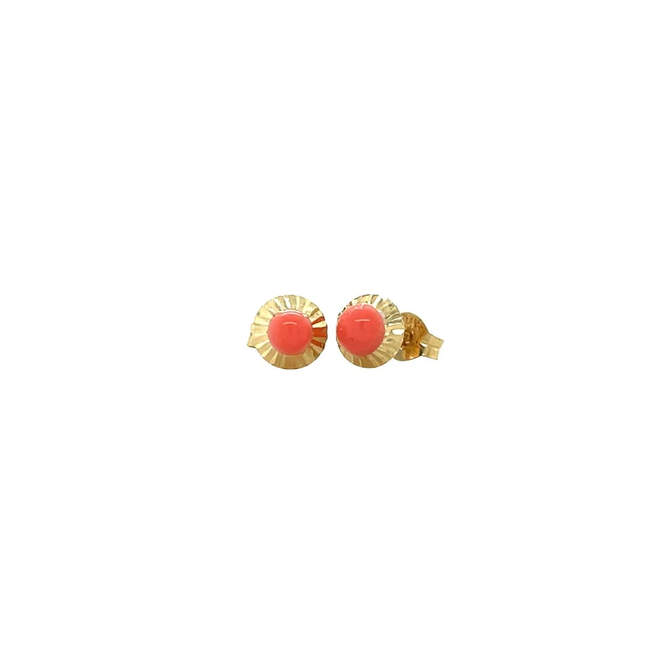 Vintage 14K Gold Stud Earrings with Red Coral