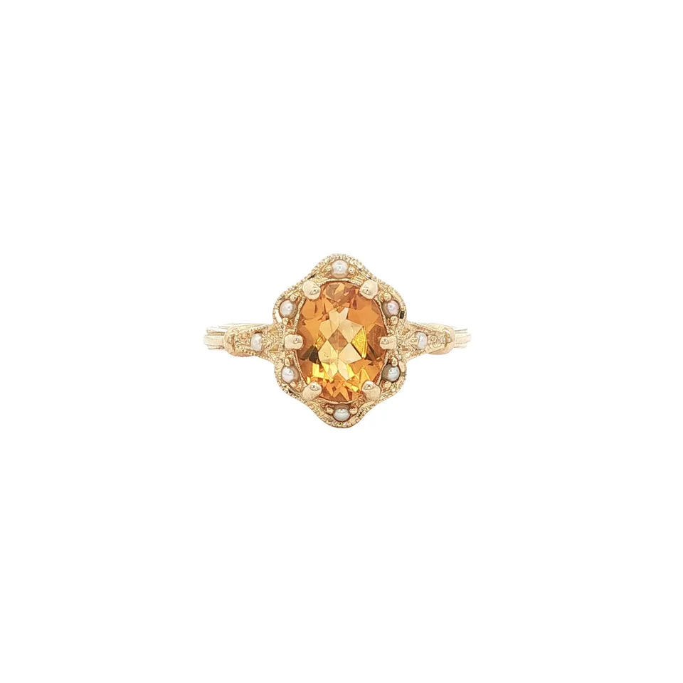 Vintage 14K Gold Ring with Citrine and Pearl