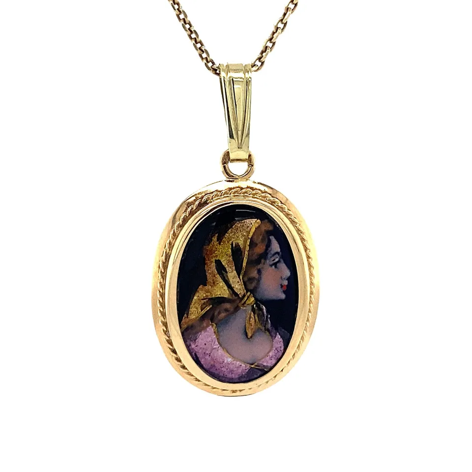 Vintage 14K Gold Pendant with Limoges