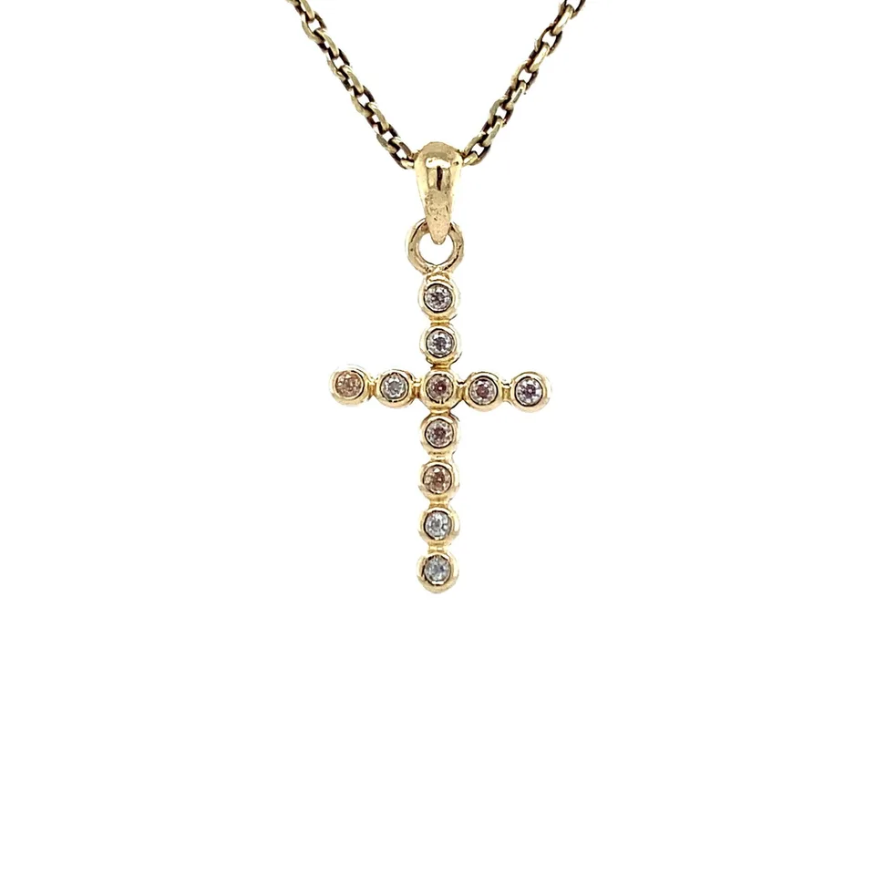 Vintage 14K Gold Cross Pendant with Diamond