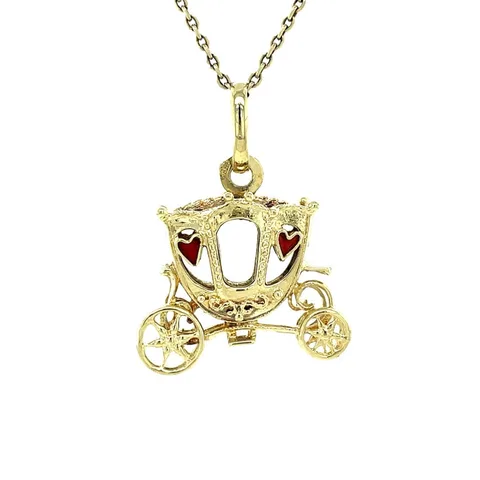Vintage 14K Gold Carriage Pendant with Enamel