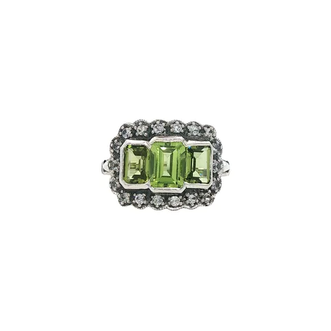 Vintage Sterling Silver Ring with Peridot and White Sapphire
