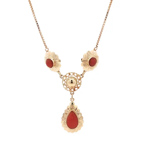 Vintage 14K Gold Necklace with Red Coral
