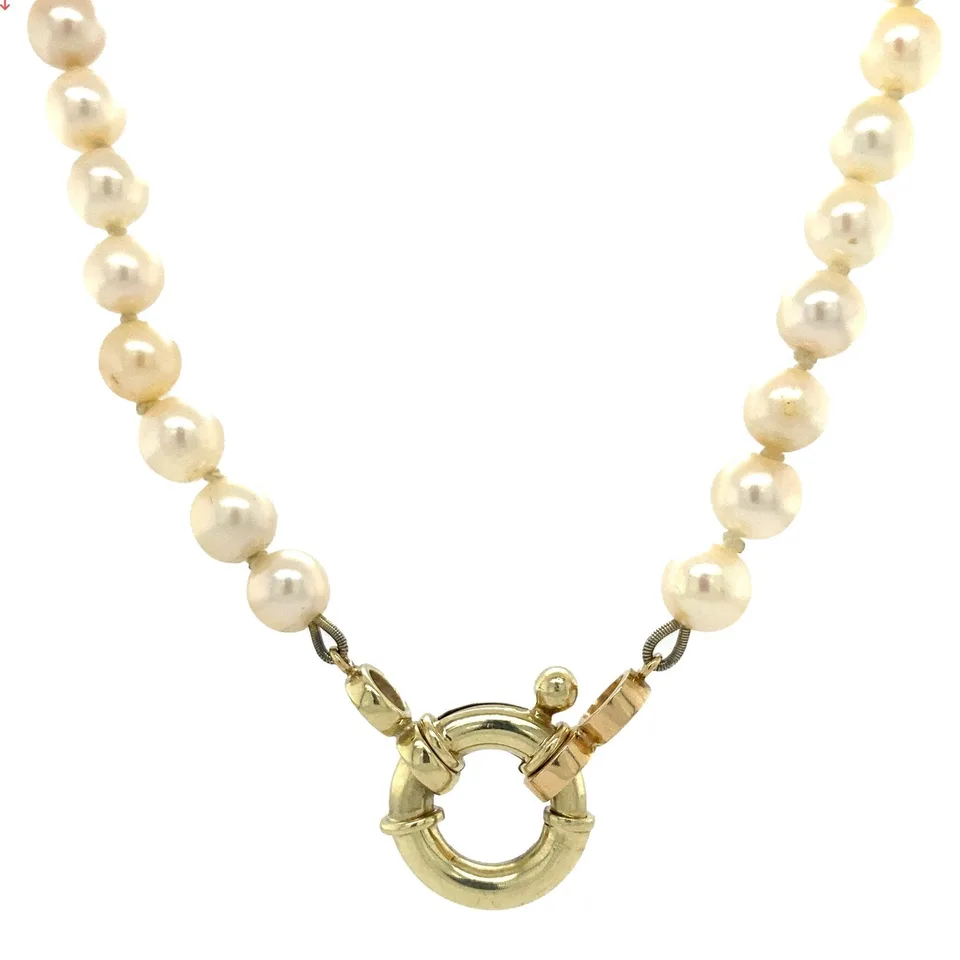 Vintage Pearl Necklace with 14K Gold Veerring Clasp