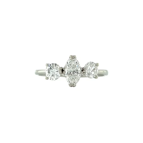 Vintage 14K White Gold Trilogy Ring with Diamond