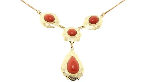 Vintage 14K Gold Necklace with Red Coral