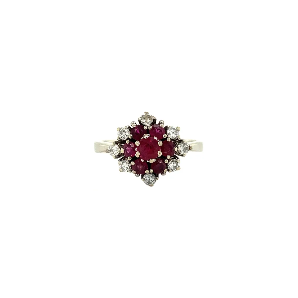 Vintage 14K White Gold Ring with Ruby and Diamond