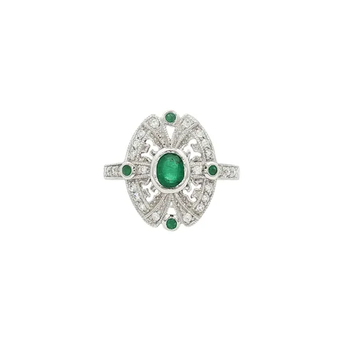 Vintage 14K Gold Ring with Emerald and Diamond