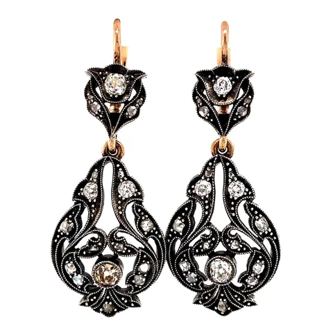 Vintage 14K Rose Gold Drop Earrings with Diamond