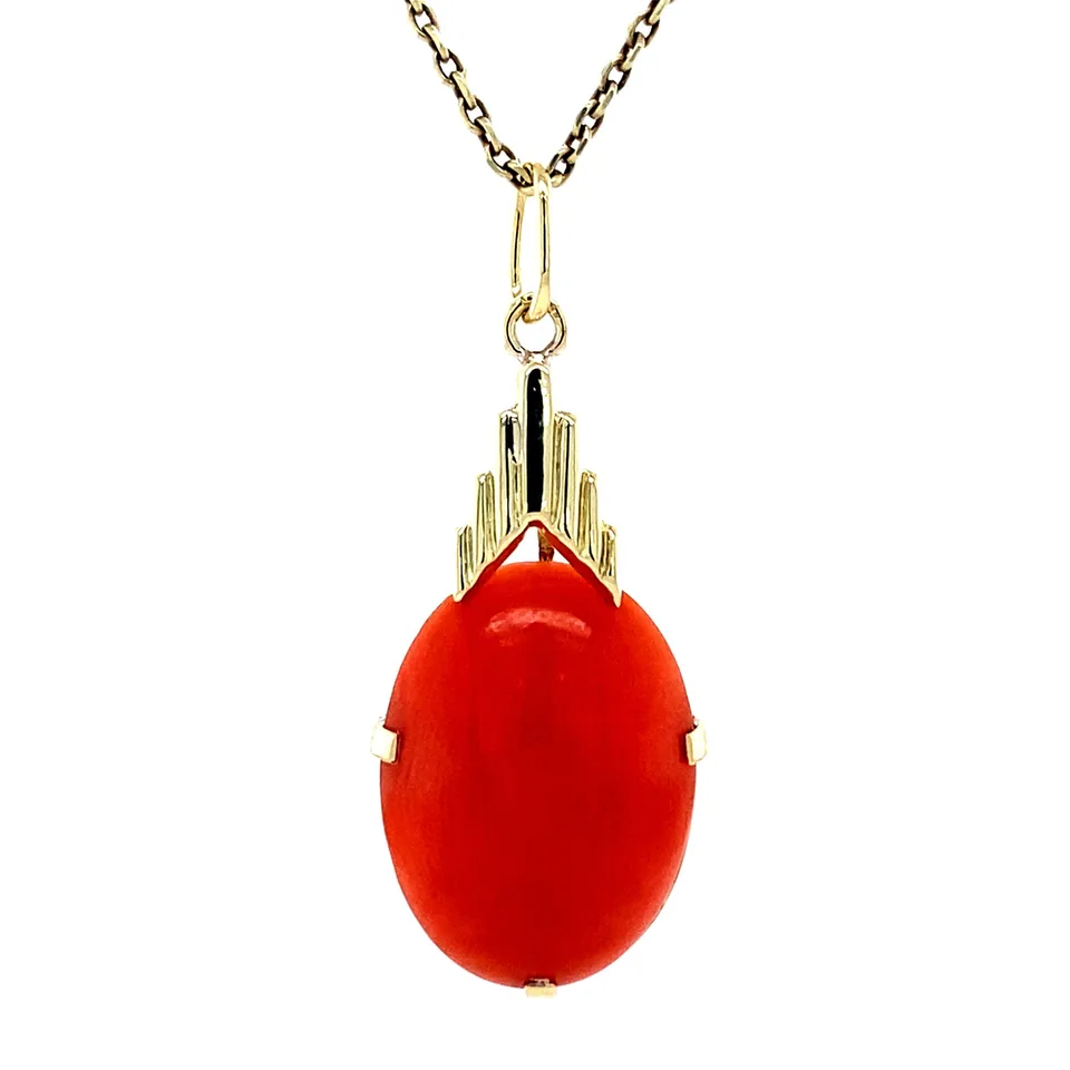 Vintage 14K Gold Pendant with Red Coral