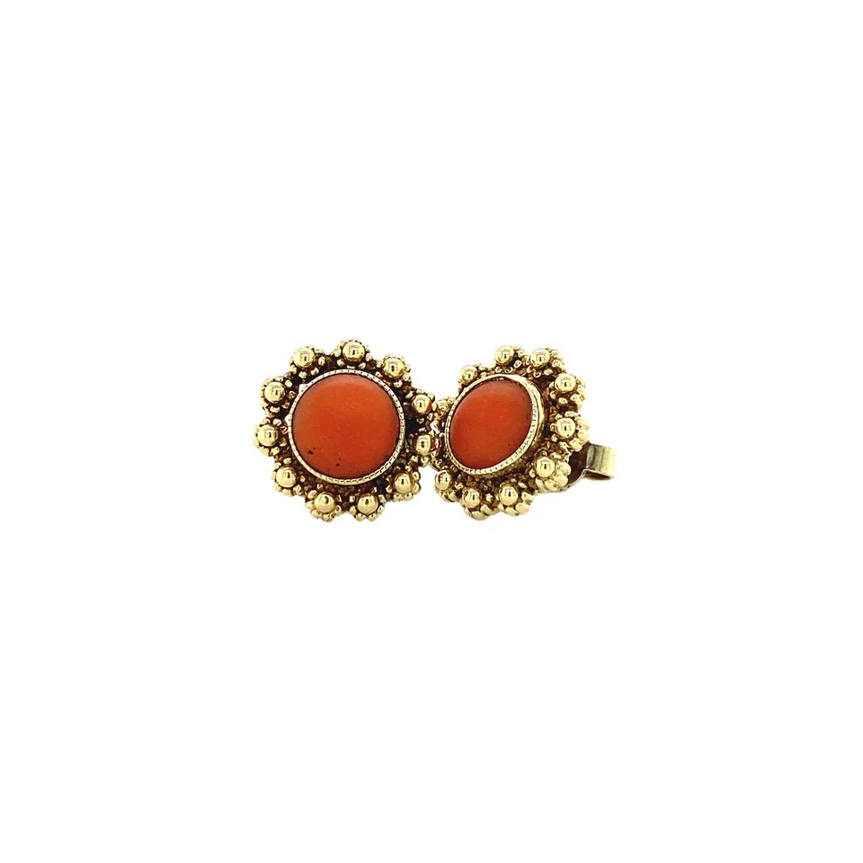 Vintage 14K Gold Stud Earrings with Red Coral