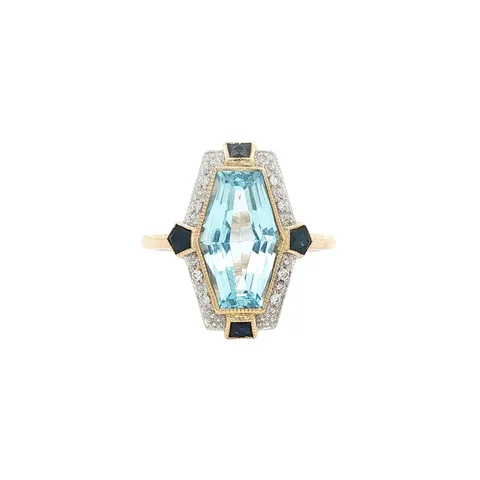 Vintage 14K Gold Ring with Topaz, Sapphire and Diamond