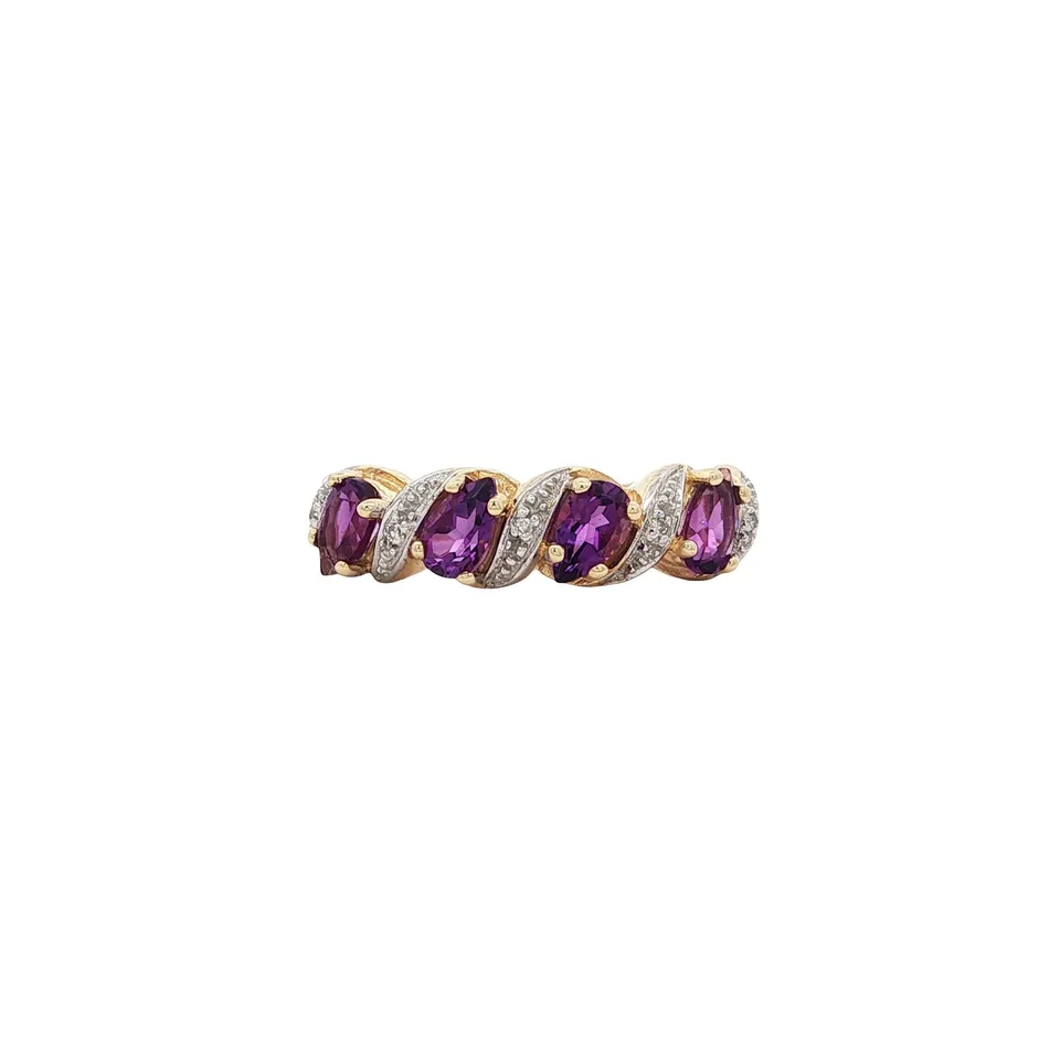 Vintage 9K Gold Ring with Amethyst and Diamond