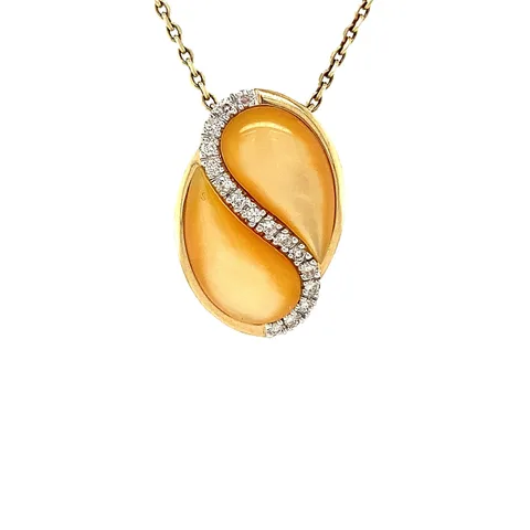 Vintage 14K Gold Pendant with Mother of Pearl and Diamond