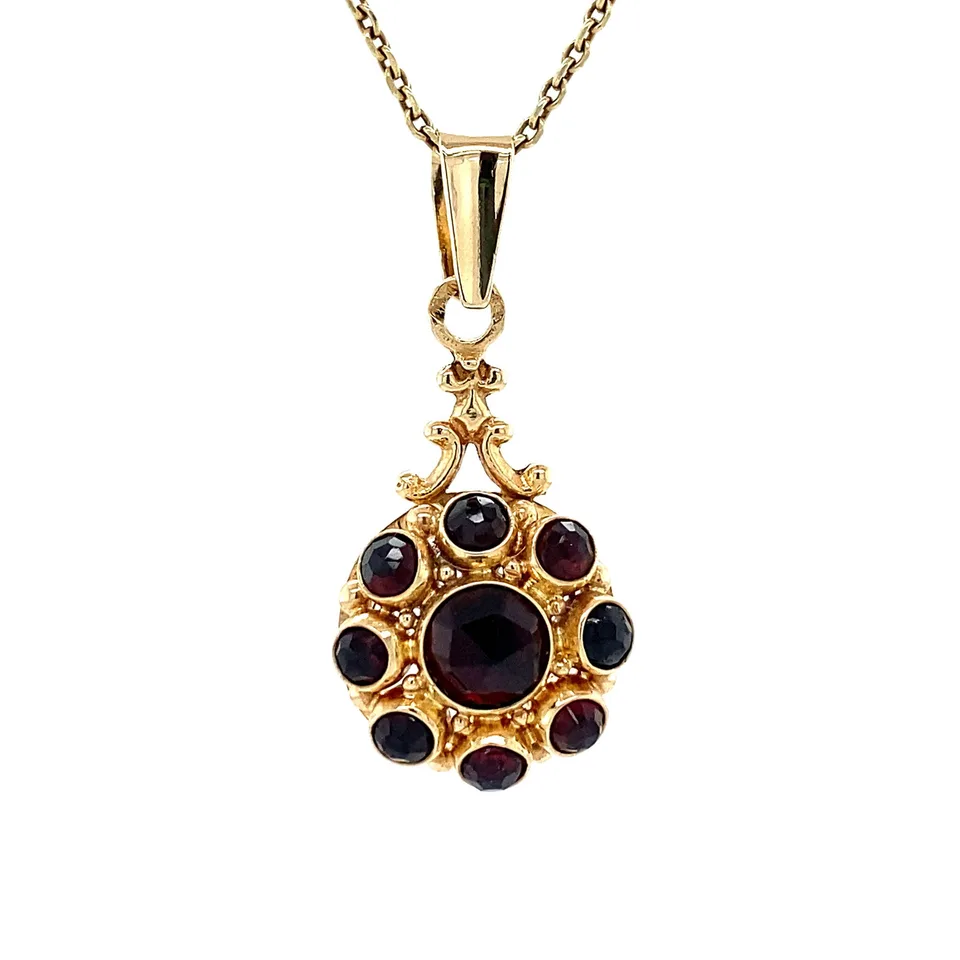 Vintage 14K Gold Cluster Pendant with Garnet