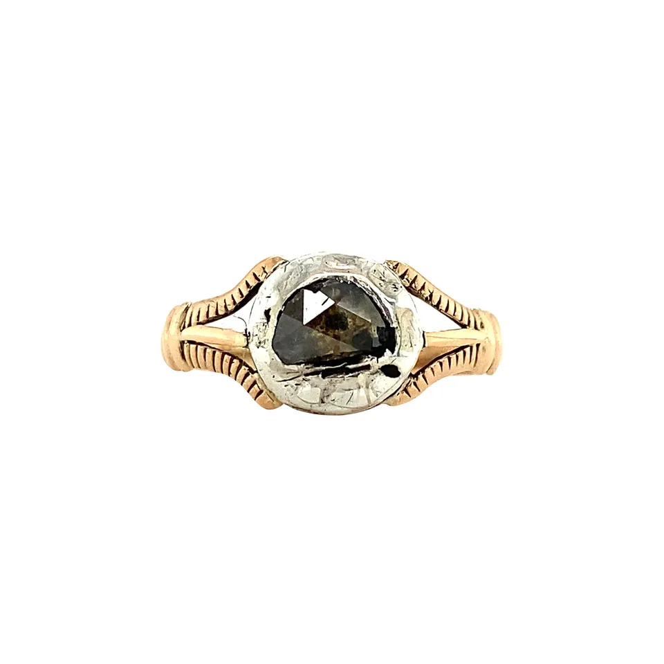 Vintage 18K Gold Solitaire Ring with Rose Cut Diamond