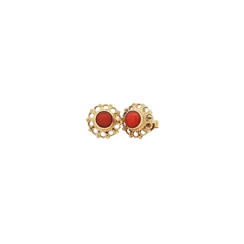 Vintage 14K Gold Stud Earrings with Red Coral