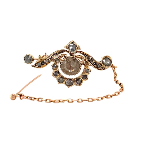 Vintage 14K Gold Brooch with Rose Cut Diamond