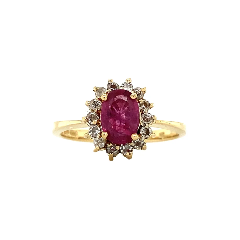 Vintage 18K Gold Cluster Ring with Ruby and Diamond