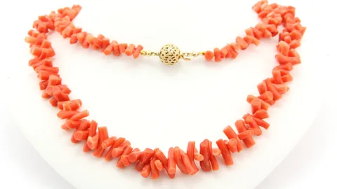 Vintage Red Coral Necklace with 14K Gold Ball Clasp