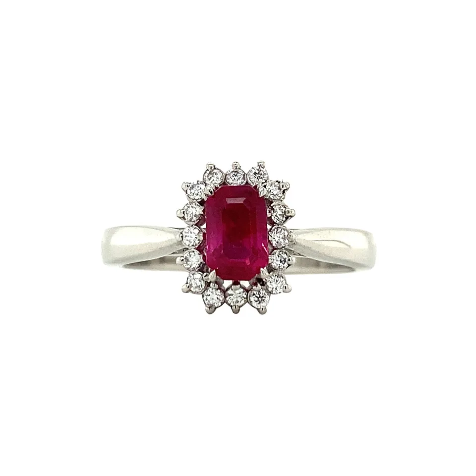 Vintage Platinum Ring with Ruby and Diamond